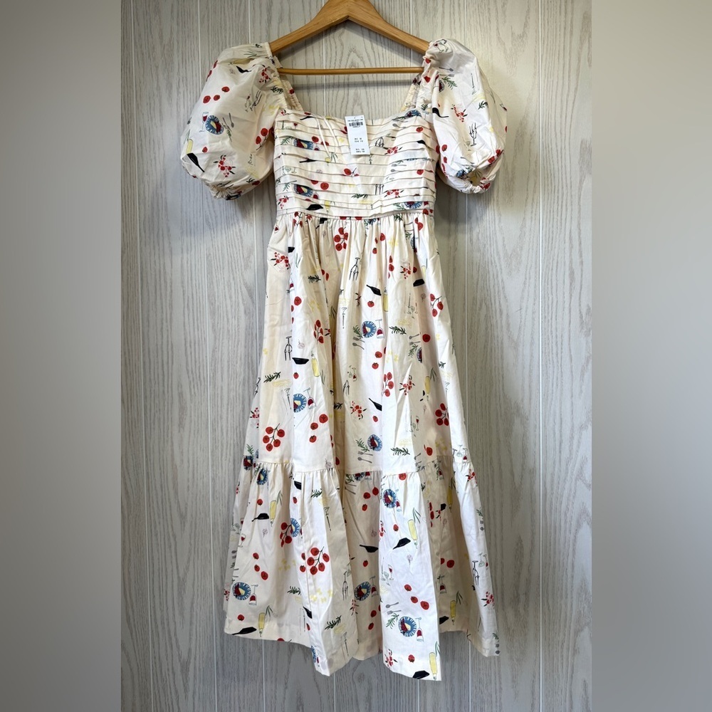 Abercrombie & Fitch XS Petite Picnic Print Puff Sleeve Tiered Midi Dress